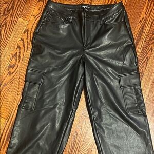 Women’s black faux leather high rise cargo relaxed straight pants